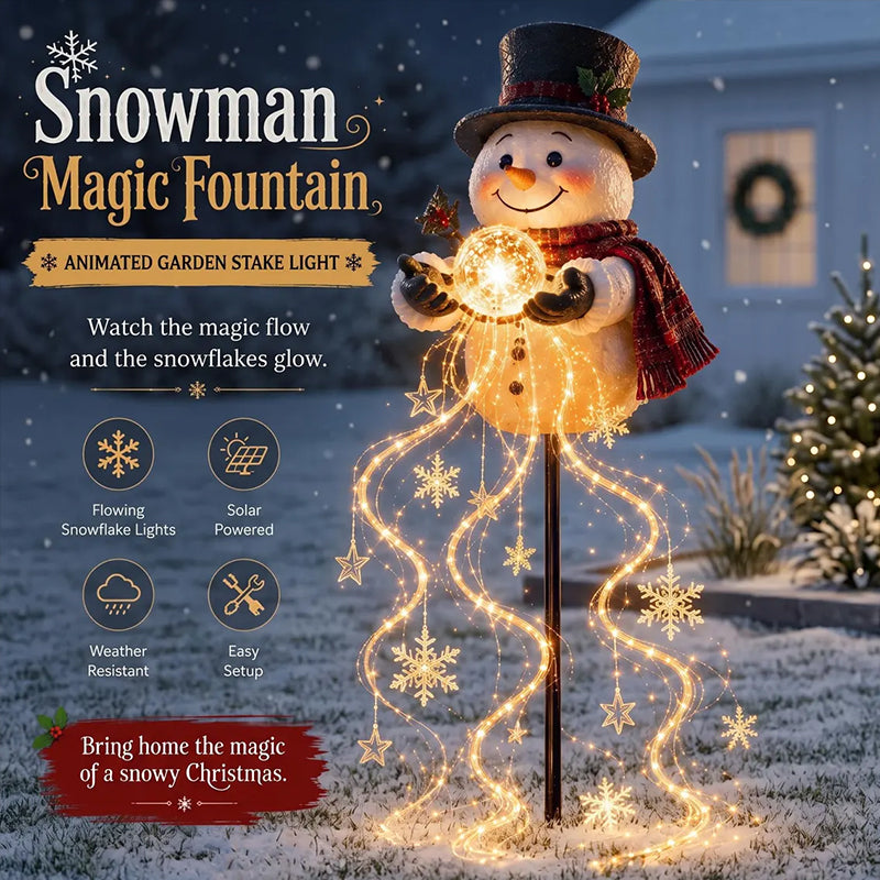 Bonhomme de neige solaire LED pour jardin – Cascade lumineuse d’étoiles et de flocons