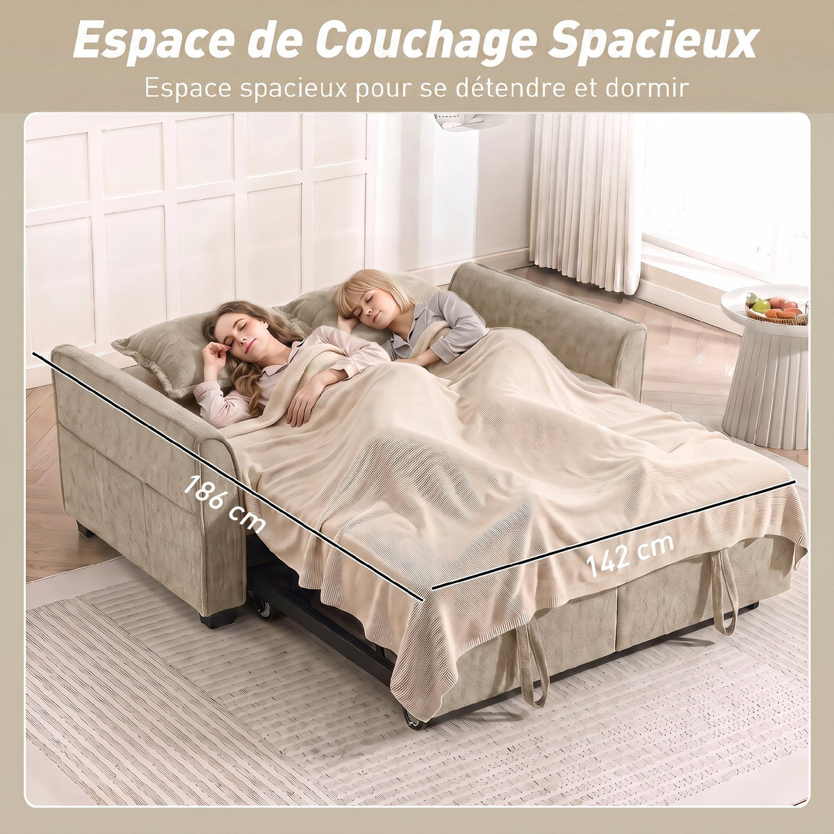 Canapé convertible 2 places en chenille marron – 167 cm