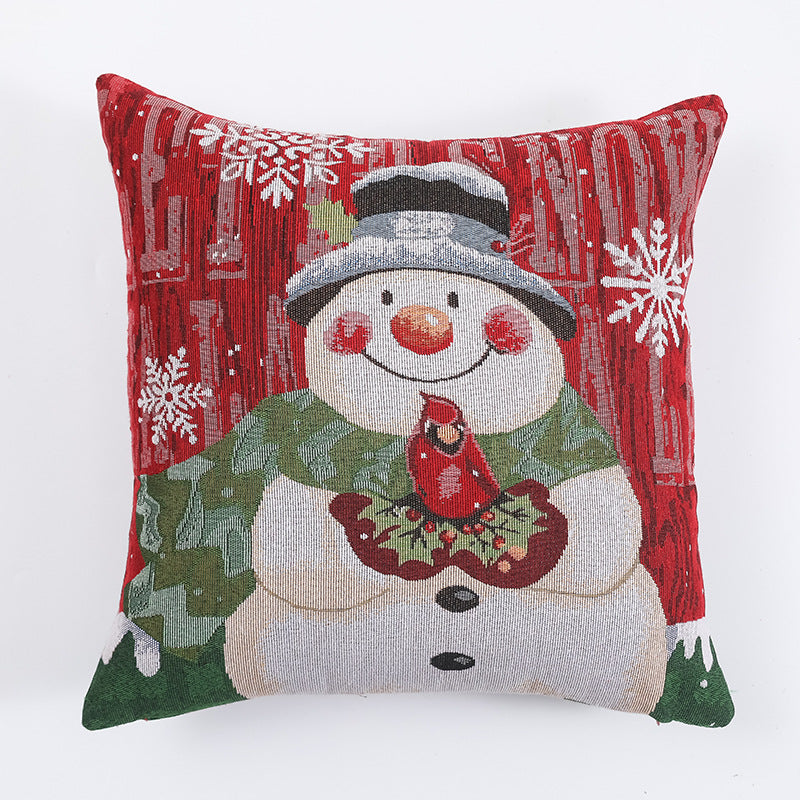 Housse de coussin de Noël tissée, motifs élan et bonhomme de neige, sans coussin intérieur