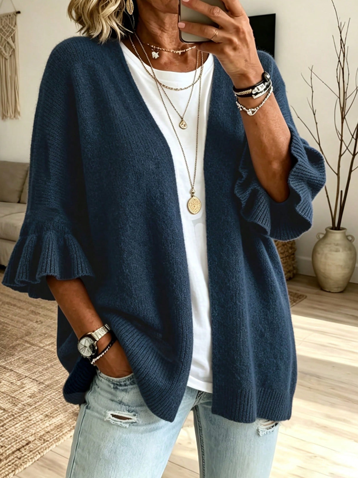 Gilet femme ample en maille à manches trois-quarts