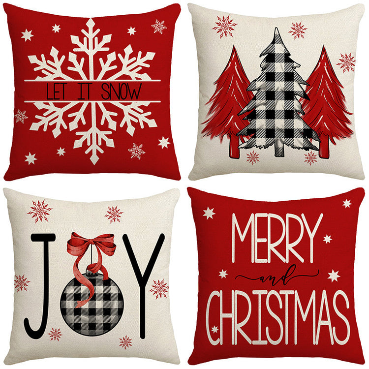 Housse de coussin de Noël 45 × 45 cm – motifs carreaux, sapin et flocons