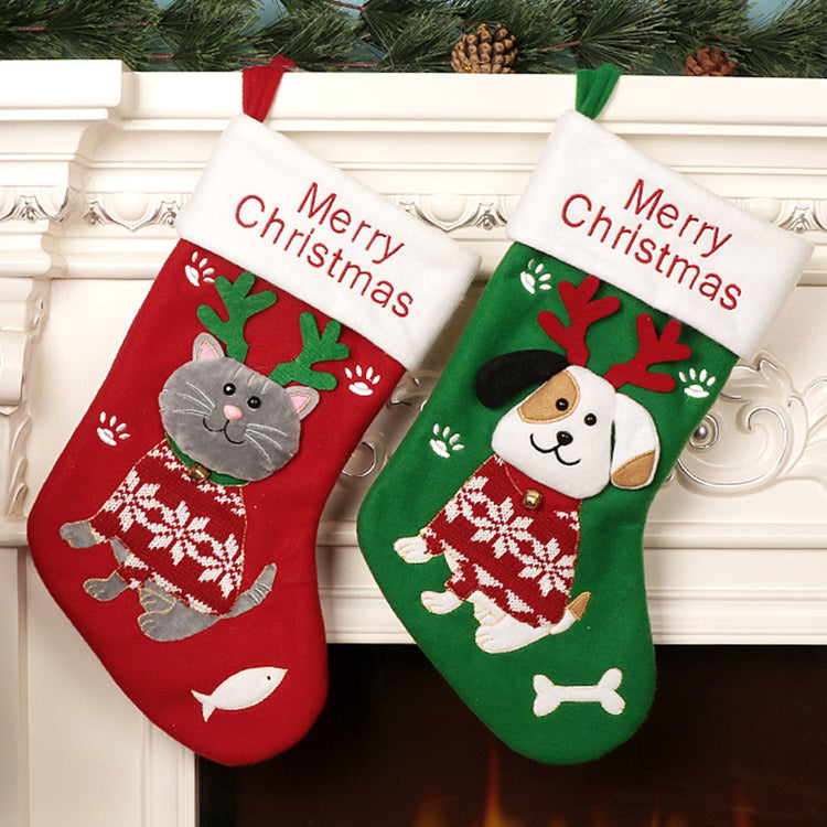 Chaussettes de Noël décoratives à motifs chats et chiens – sacs cadeaux à suspendre
