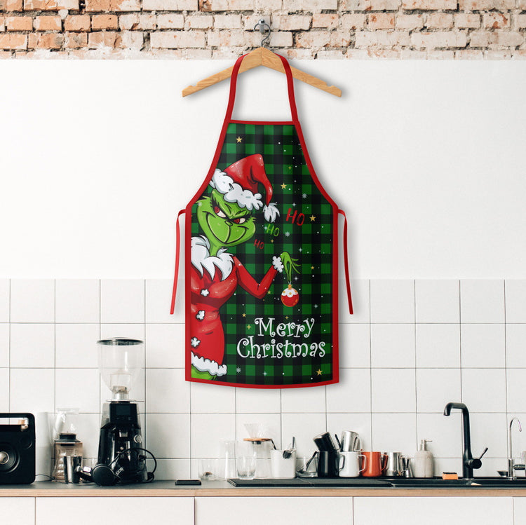 Tablier de cuisine de Noël – style Grinch et Père Noël