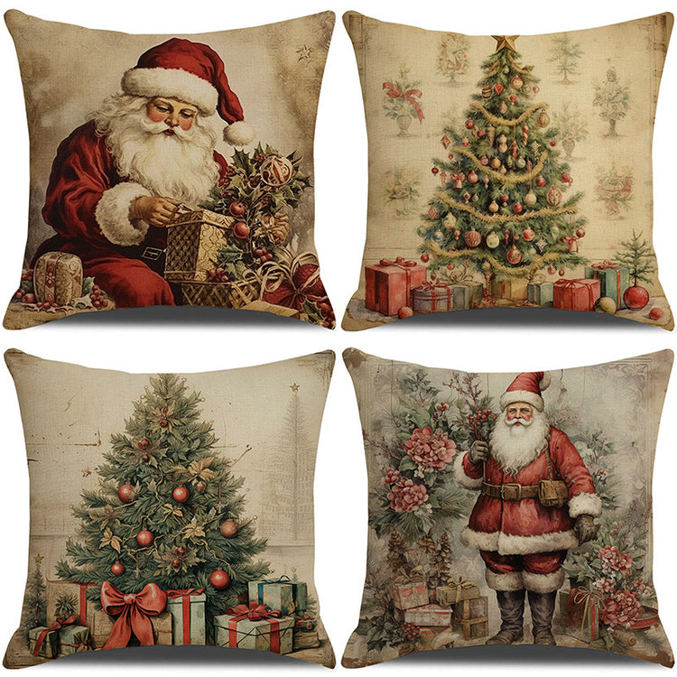 Housse de coussin de Noël style nordique – Père Noël et sapin, 45 × 45 cm