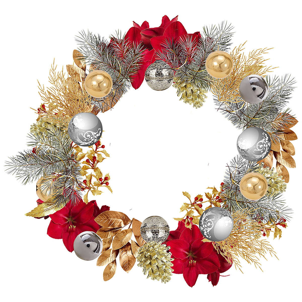 Sticker mural de Noël – Couronne, feuillages et boules de Noël