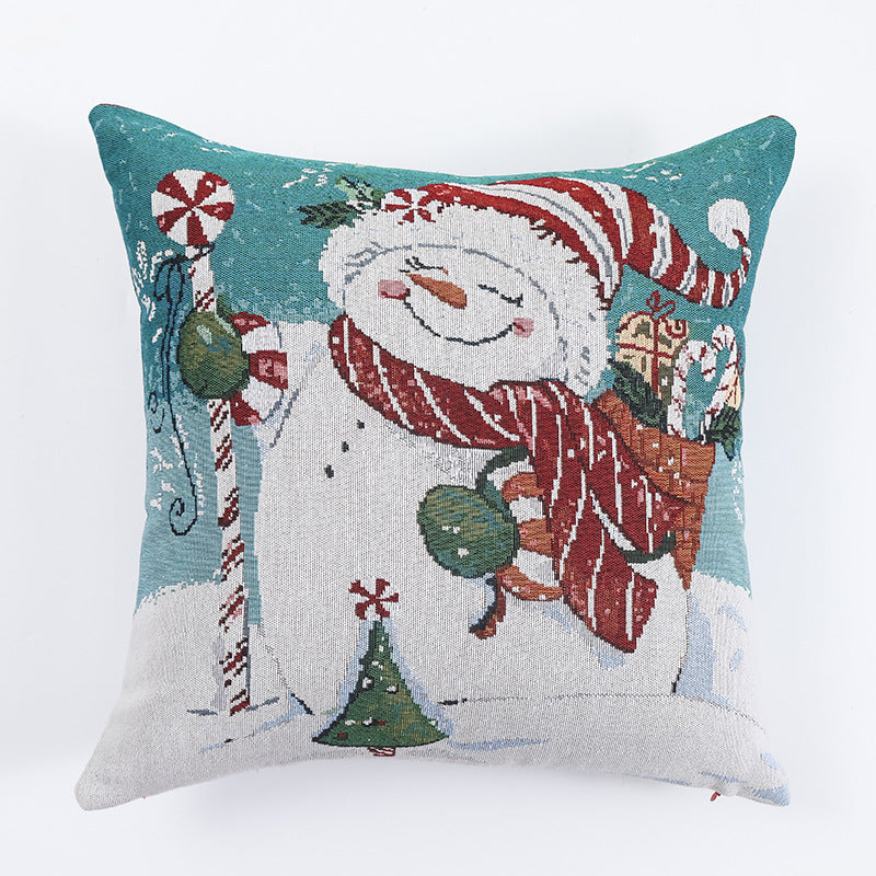 Housse de coussin de Noël tissée, motifs élan et bonhomme de neige, sans coussin intérieur