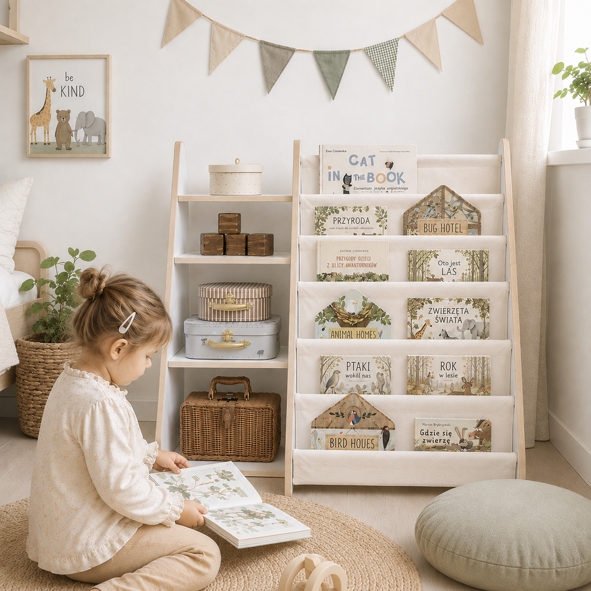 MAMOI® Étagère pour enfants pour livres et jouets, bibliothèque Montessori 2-en-1