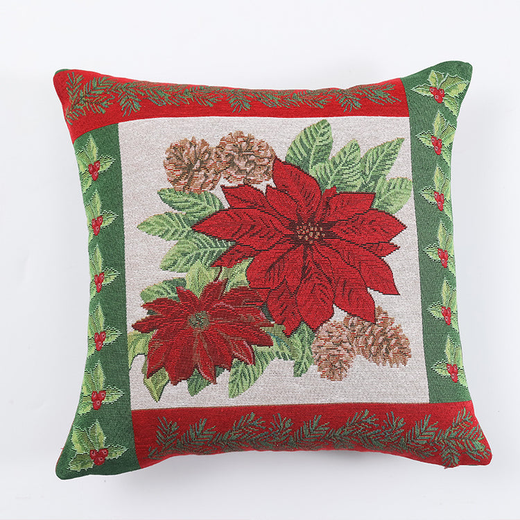 Housse de coussin de Noël tissée, motifs élan et bonhomme de neige, sans coussin intérieur