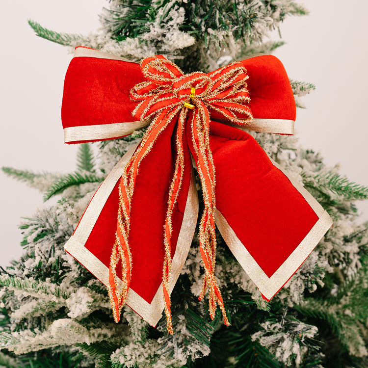 Grand nœud rouge en velours luxueux – décoration de Noël