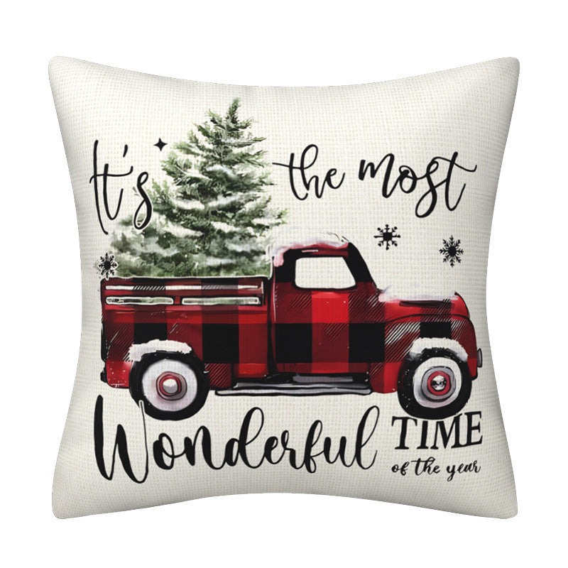Housse de coussin de fêtes 45 × 45 cm – carreaux noirs et rouges, voiture et lettres