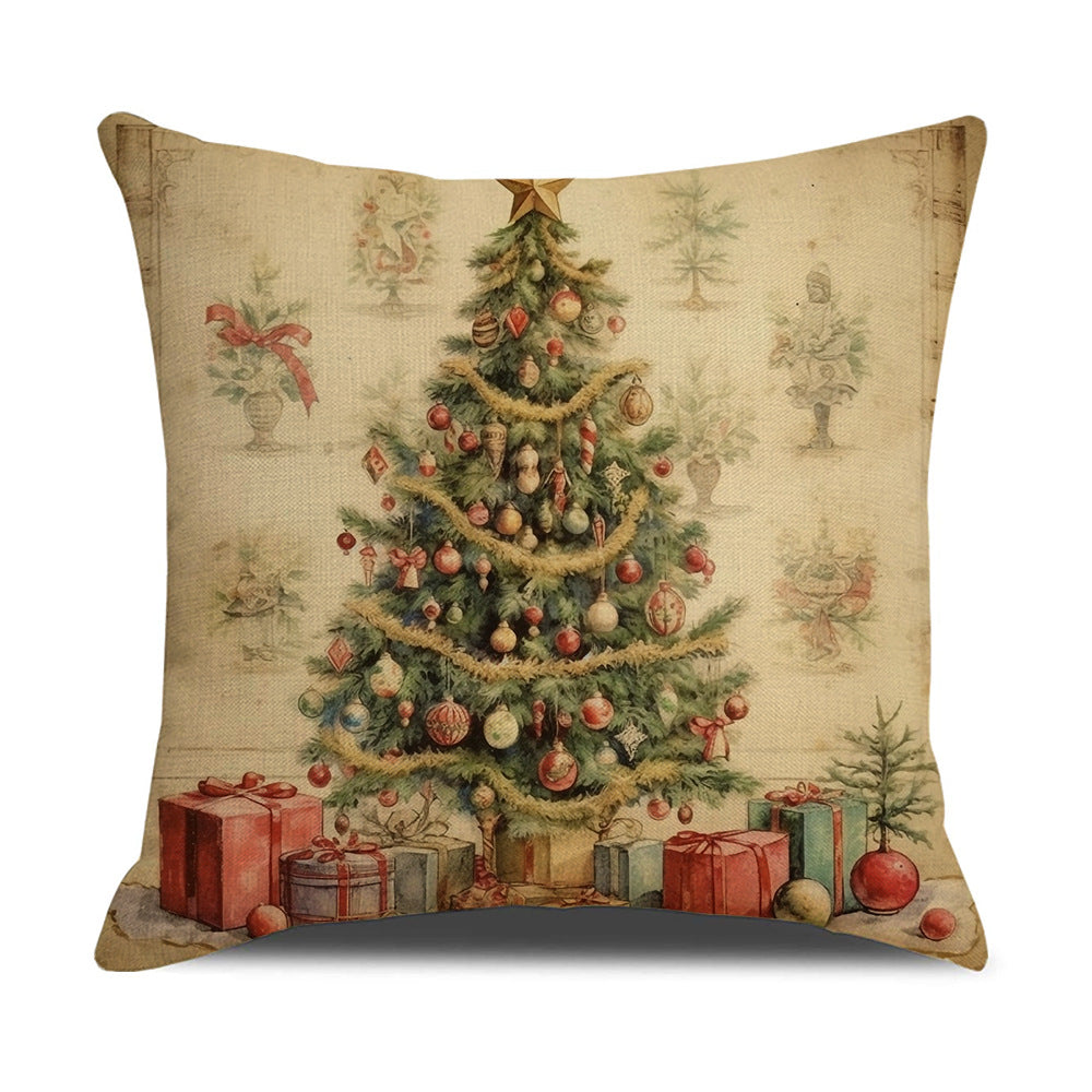Housse de coussin de Noël style nordique – Père Noël et sapin, 45 × 45 cm