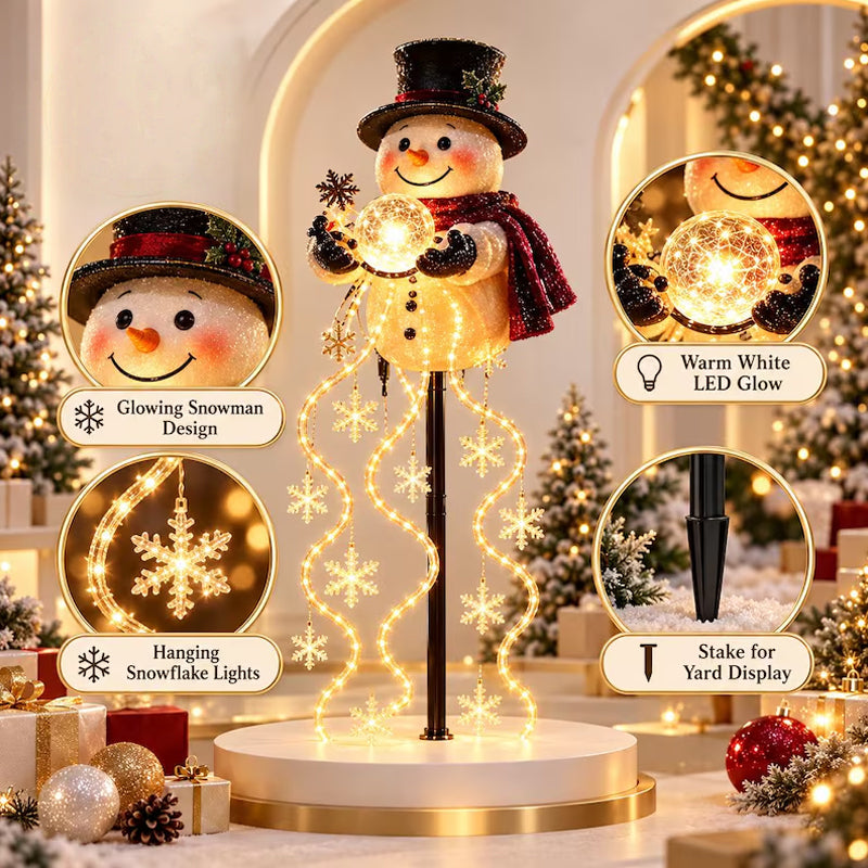 Bonhomme de neige solaire LED pour jardin – Cascade lumineuse d’étoiles et de flocons