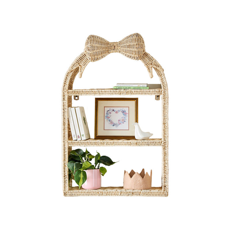 Étagère murale papillon en rotin tressé – 3 niveaux, chambre d’enfant