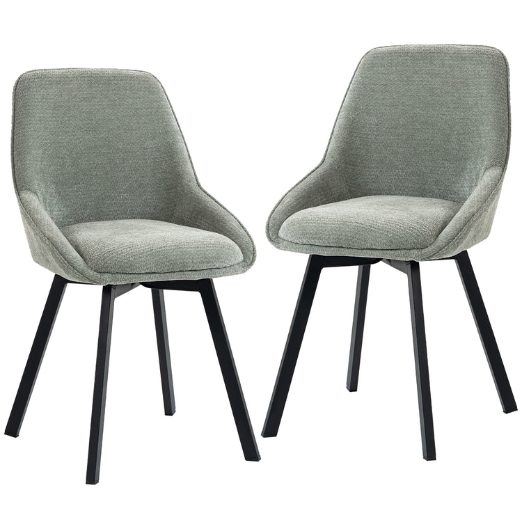 Lot de 2 Chaises de Salle à Manger Pivotantes à 360°, Chaises Cuisine Rembourrée en Chenille, Dossier Incurvé, Vert