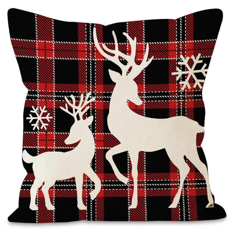 Housse de coussin de Noël 45 × 45 cm – motifs flocons, carreaux et cerf