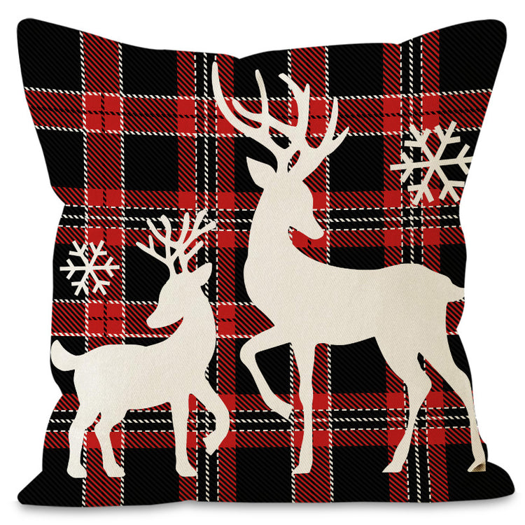 Housse de coussin de Noël 45 × 45 cm – motifs flocons, carreaux et cerf
