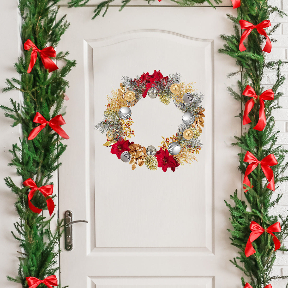 Sticker mural de Noël – Couronne, feuillages et boules de Noël