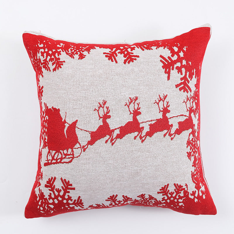 Housse de coussin de Noël tissée, motifs élan et bonhomme de neige, sans coussin intérieur
