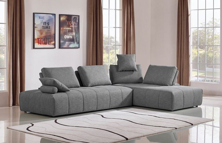 Canapé d’angle modulable gris – 2 pièces avec méridienne et coussins