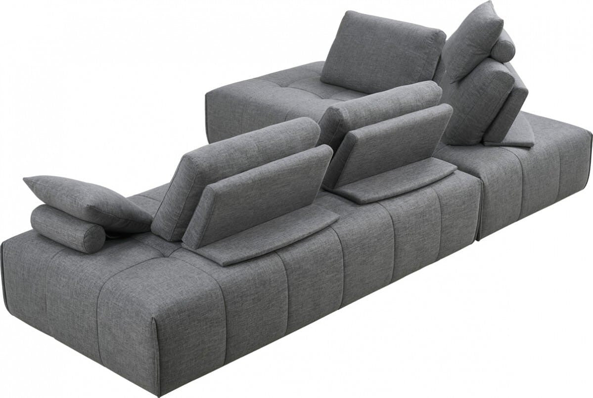 Canapé d’angle modulable gris – 2 pièces avec méridienne et coussins