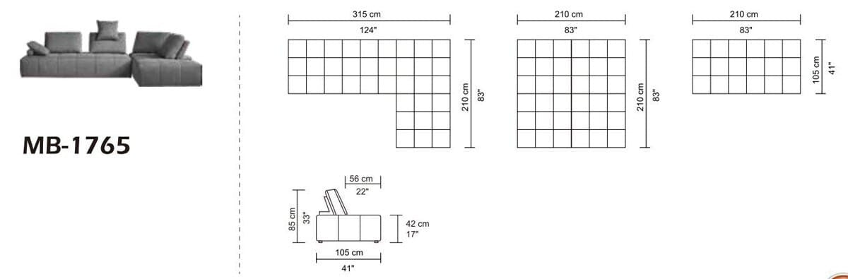 Canapé d’angle modulable gris – 2 pièces avec méridienne et coussins