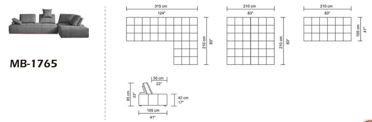 Canapé d’angle modulable gris – 2 pièces avec méridienne et coussins