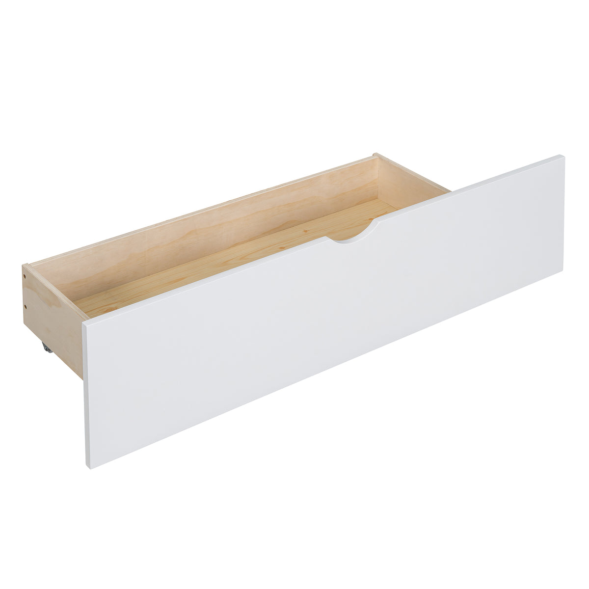 Lit cabane format Twin avec canapé rembourré, station de recharge sans fil, étagères et deux tiroirs – blanc