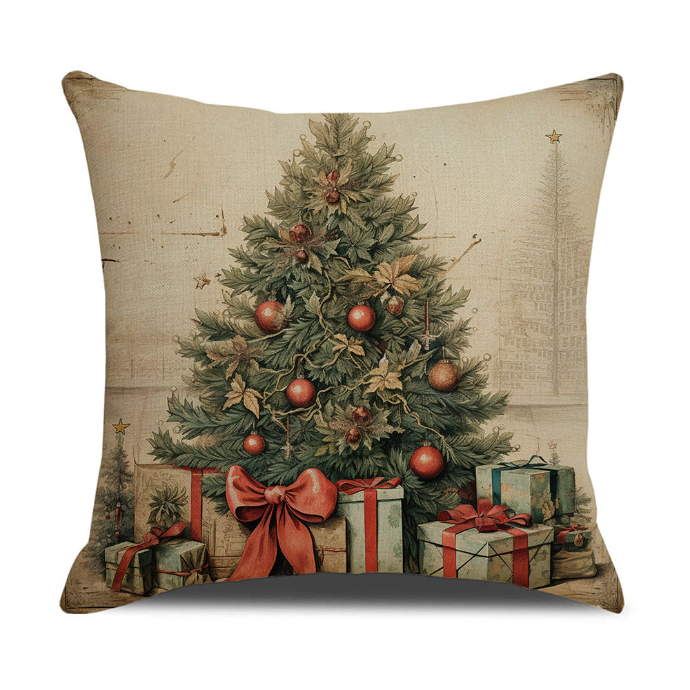 Housse de coussin de Noël style nordique – Père Noël et sapin, 45 × 45 cm