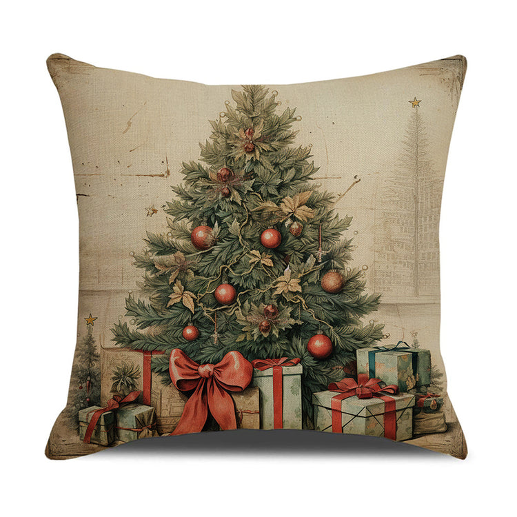 Housse de coussin de Noël style nordique – Père Noël et sapin, 45 × 45 cm