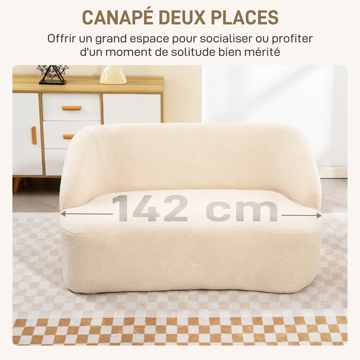 Canapé 2 places en bouclette beige – 142 cm