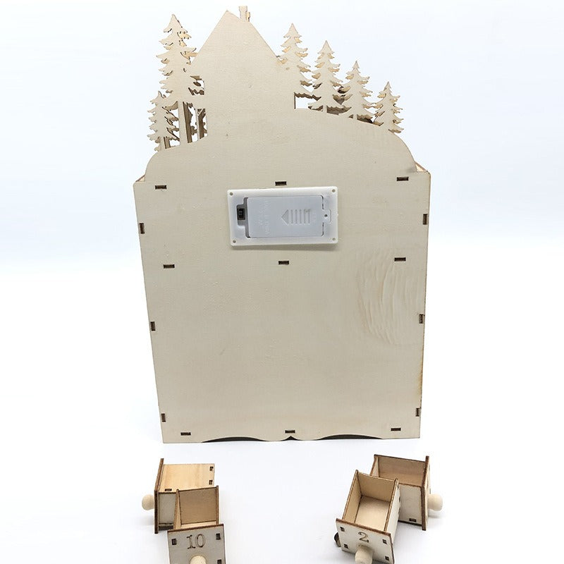 Calendrier de l’Avent en bois avec éclairage LED – compte à rebours de 24 jours
