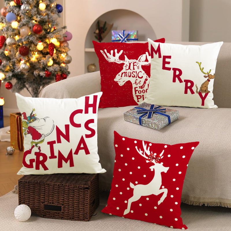 Housse de coussin de Noël 45 × 45 cm – imprimé cerf pour canapé