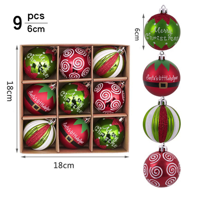 Coffret de 9 boules de Noël rouges peintes à la main – 6 cm