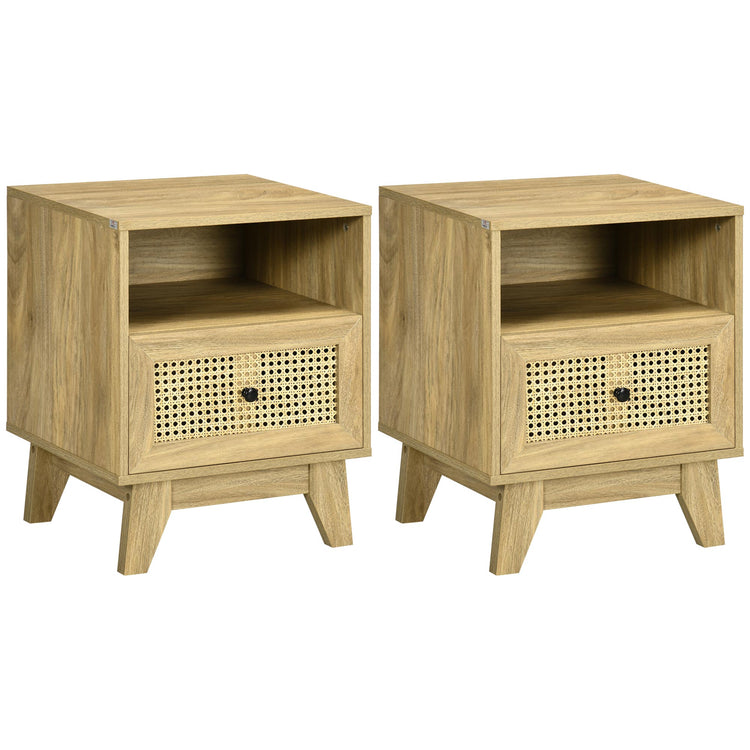 Lot de 2 tables de chevet  table de nuit avec tiroir porte cannage et niche vintage 45 x 39 x 56,5 cm