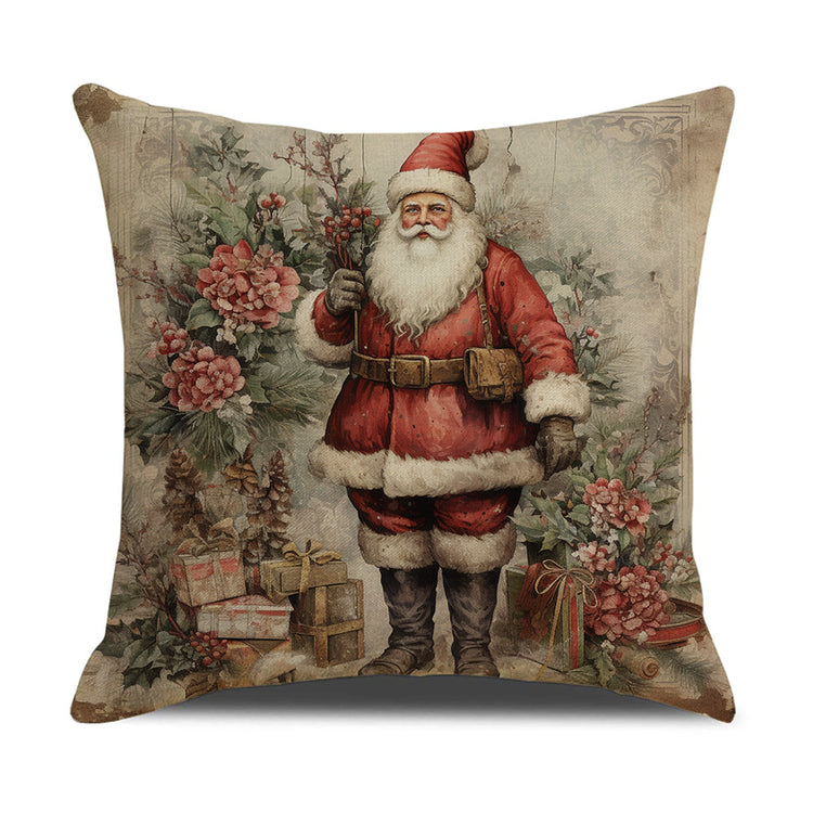 Housse de coussin de Noël style nordique – Père Noël et sapin, 45 × 45 cm