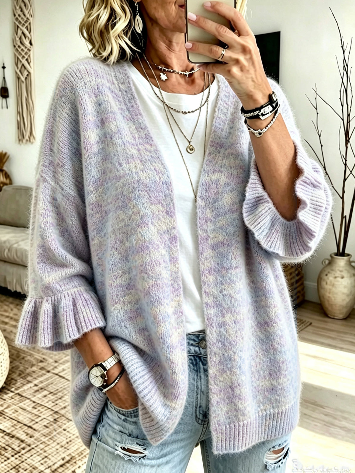 Gilet femme ample en maille à manches trois-quarts