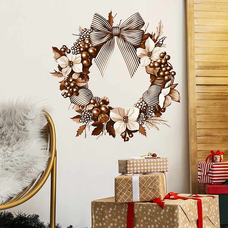 Sticker mural de Noël – Couronne fleurie avec nœud