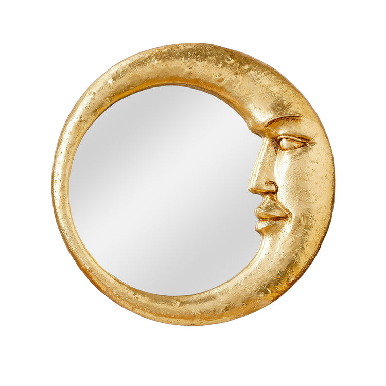 Miroir rond à suspendre, motif visage et croissant de lune