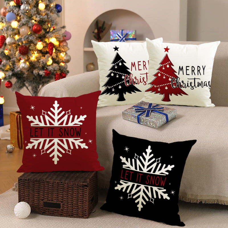 Housse de coussin de Noël 45 × 45 cm – motifs sapin et flocons pour canapé