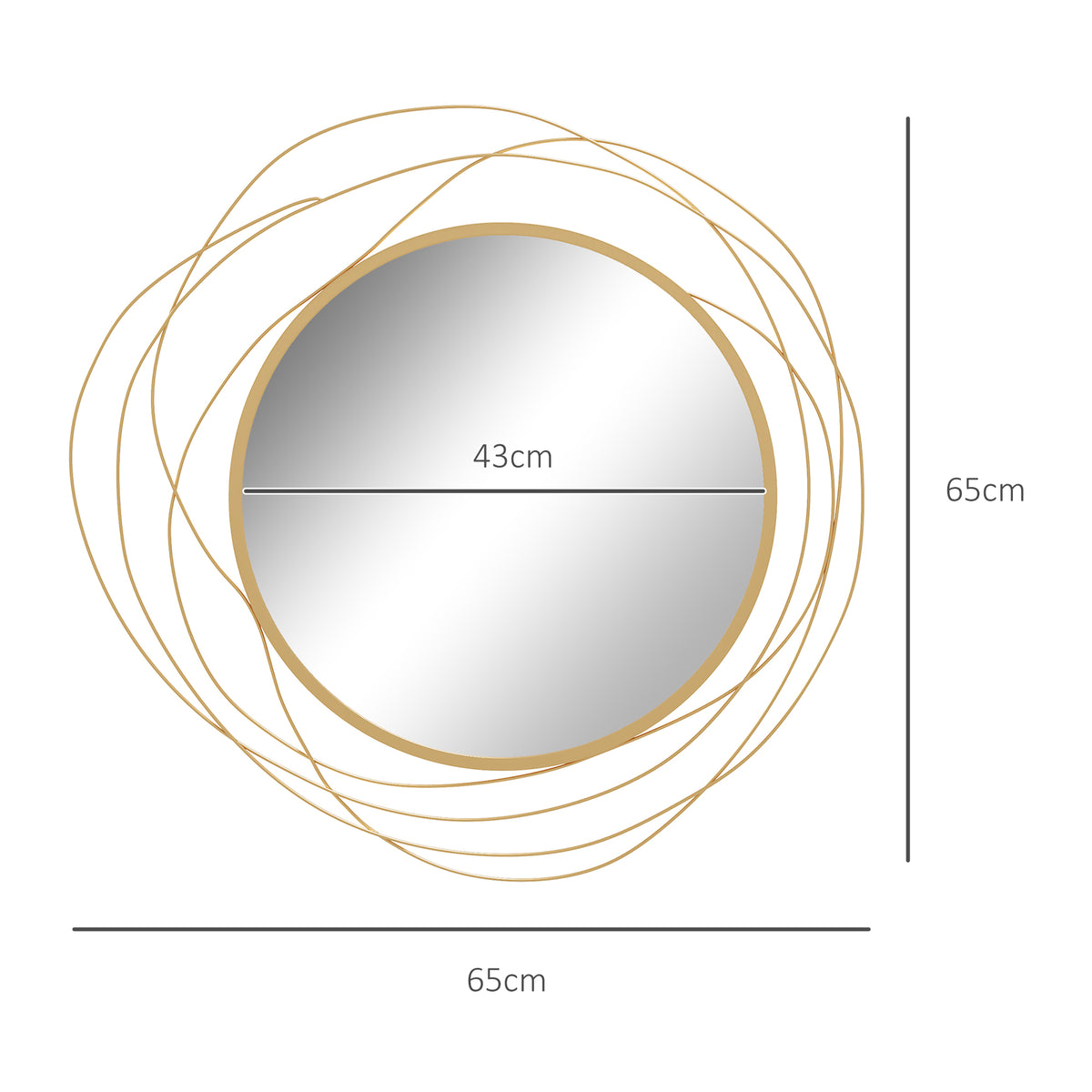 Miroir rond en métal doré – Ø 65 cm