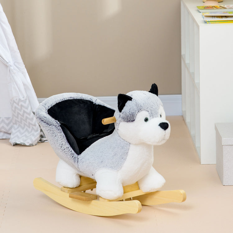Husky à bascule pour enfants cheval à bascule jouet à bascule bébé 18-36 mois - musique poignées ceinture de sécurité
