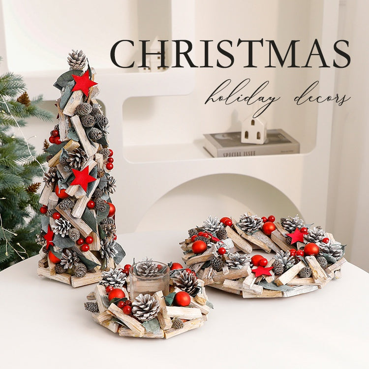 Décorations de Noël – couronne, guirlande et sapin pour mise en scène festive