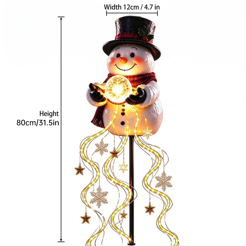 Bonhomme de neige solaire LED pour jardin – Cascade lumineuse d’étoiles et de flocons