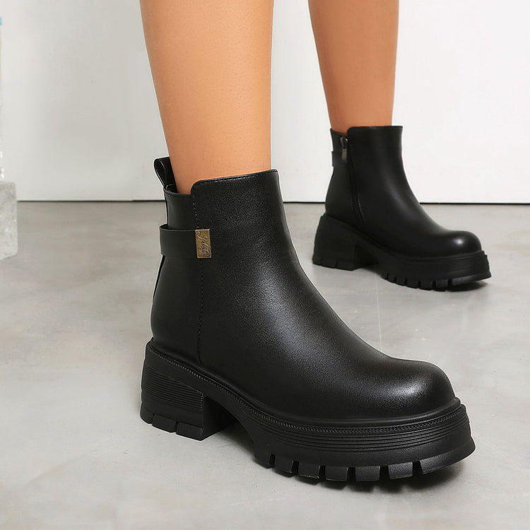 Bottines automne-hiver à talon haut, semelle épaisse et zip latéral, en daim – grandes pointures 40 à 43