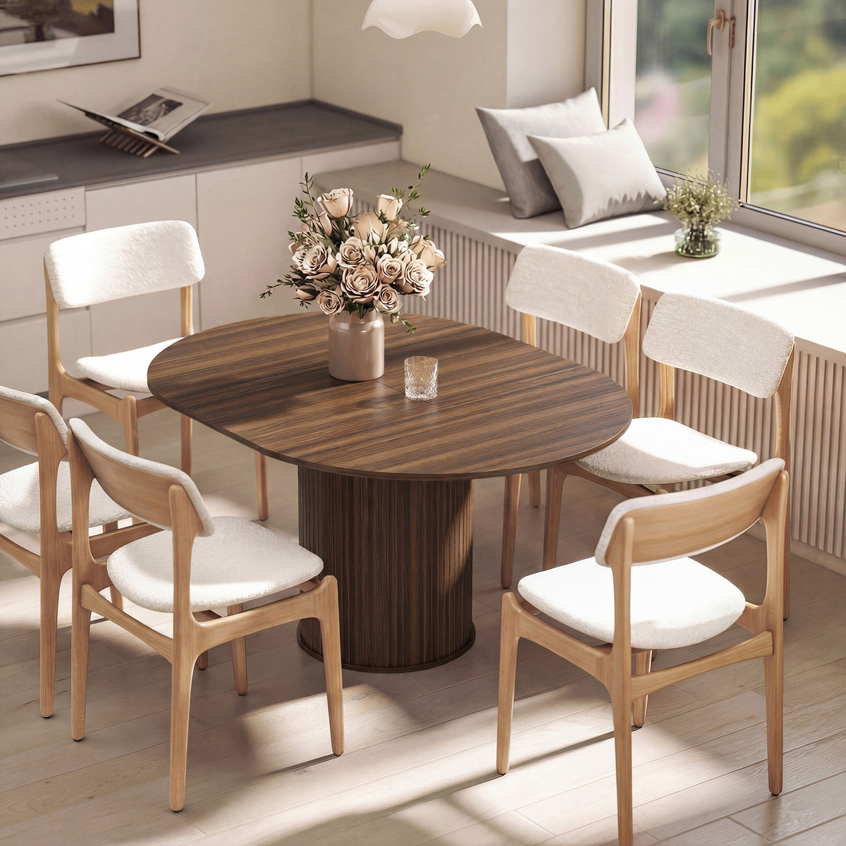 Table à Manger Extensible pour 6 à 8 Personnes, 110-150 cm,Noyer