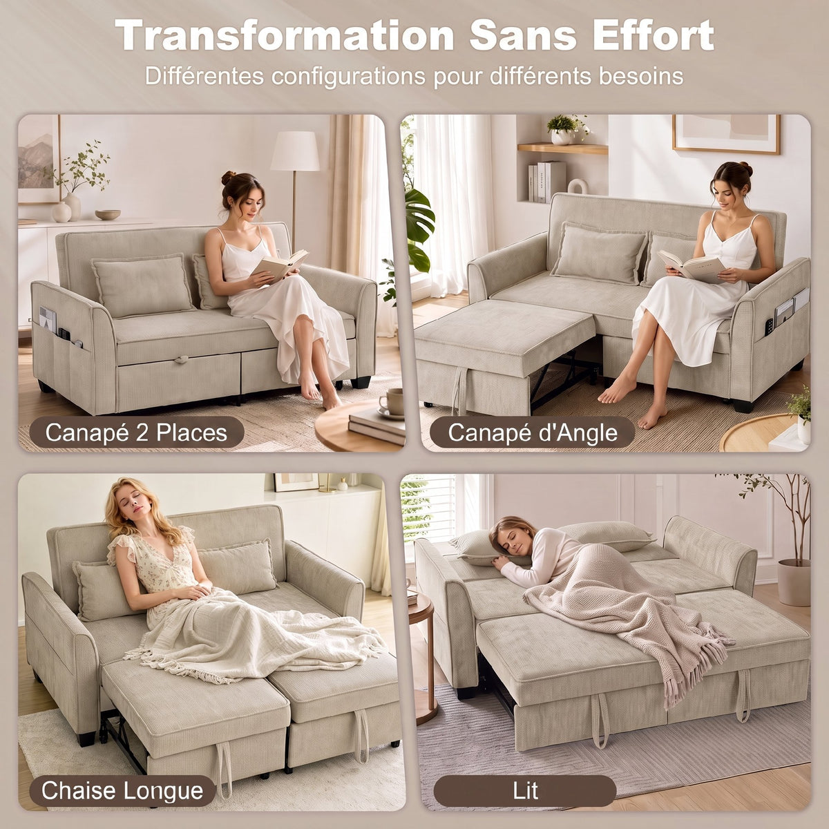 Canapé convertible 2 places en chenille marron – 167 cm