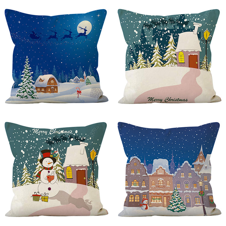Housse de coussin de Noël 45 × 45 cm – motifs bonhomme de neige et sapin
