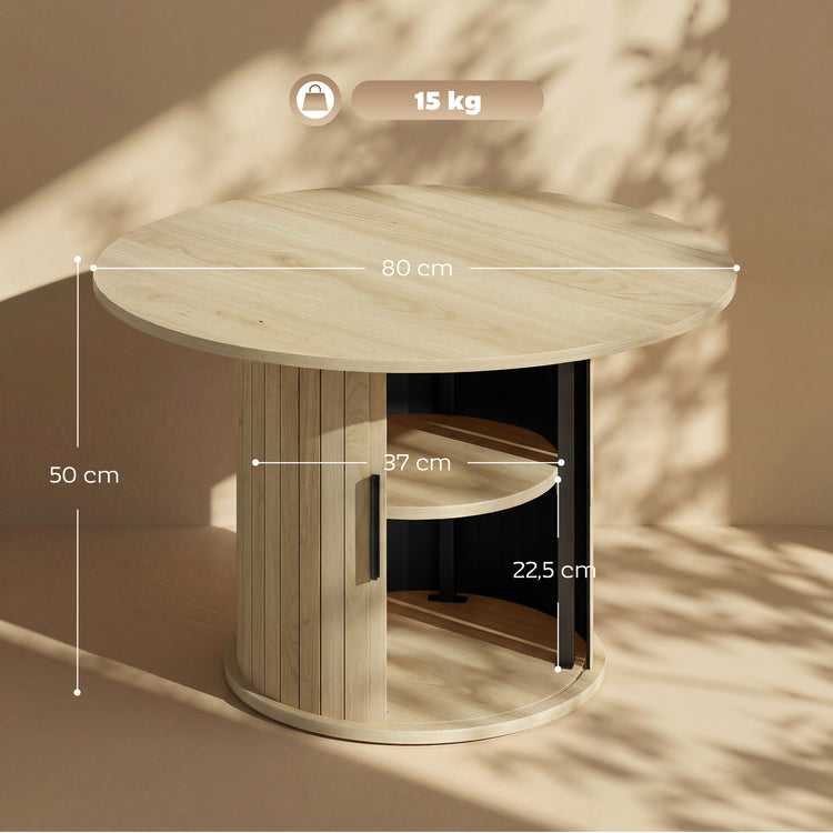 Table basse ronde effet bois naturel avec rangement