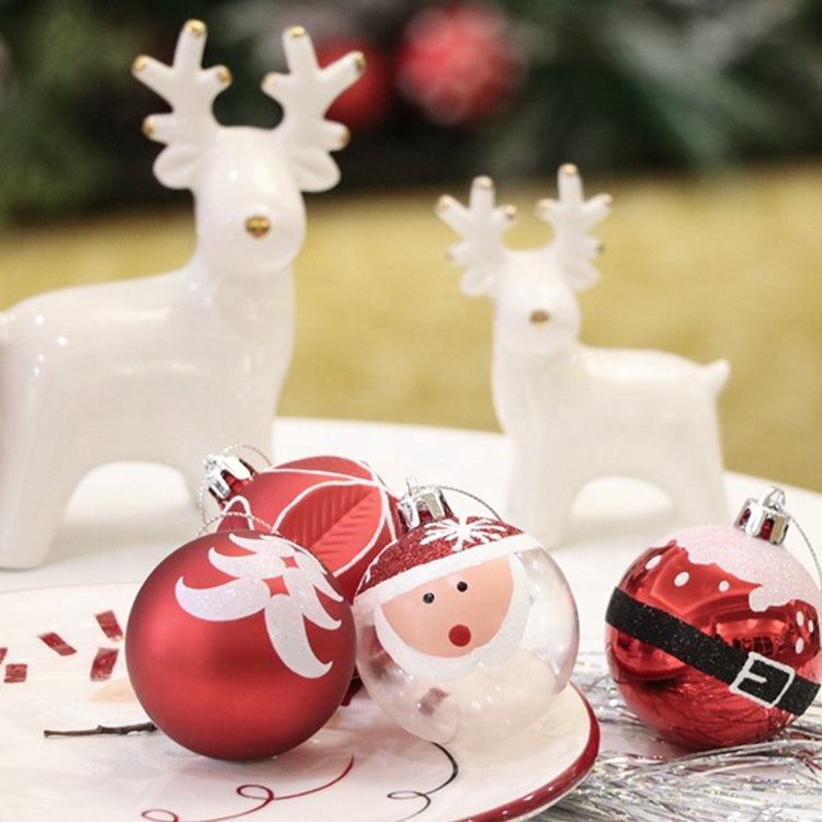 Coffret de 9 boules de Noël rouges peintes à la main – 6 cm