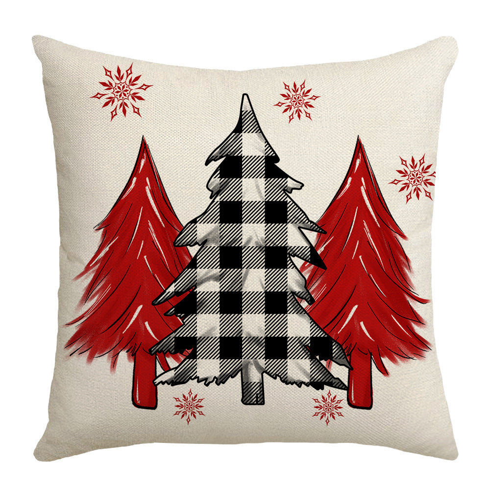 Housse de coussin de Noël 45 × 45 cm – motifs carreaux, sapin et flocons